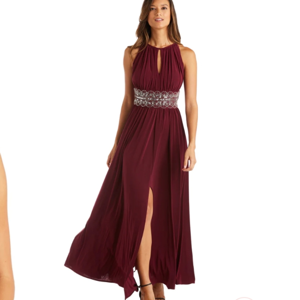 Women's Sleeveless long formal dress with beaded waist Sz 14